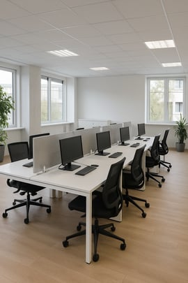 Estpace de travail avec des bureaux bench